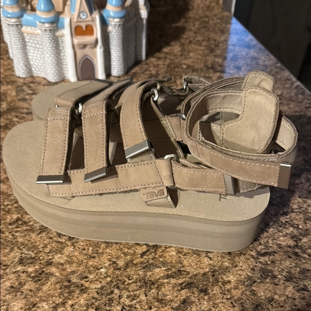 Teva Tan Sandals with Adjustable Straps and Supportive Sole. Never worn.